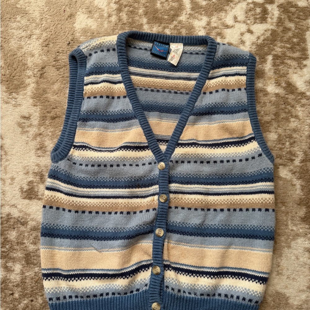 Blue and Cream Striped Women's Vest